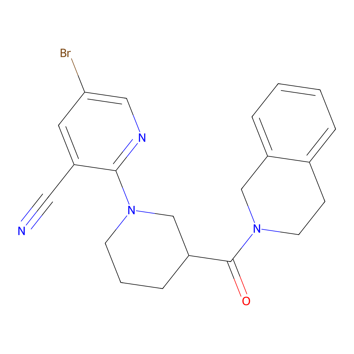 5-Bromo-2-[3-(1,2,3,4-tetrahydroisoquinoline-2-carbonyl)piperidin-1-yl]pyridine-3-carbonitrile molecular structure, CAS 3054567-34-6