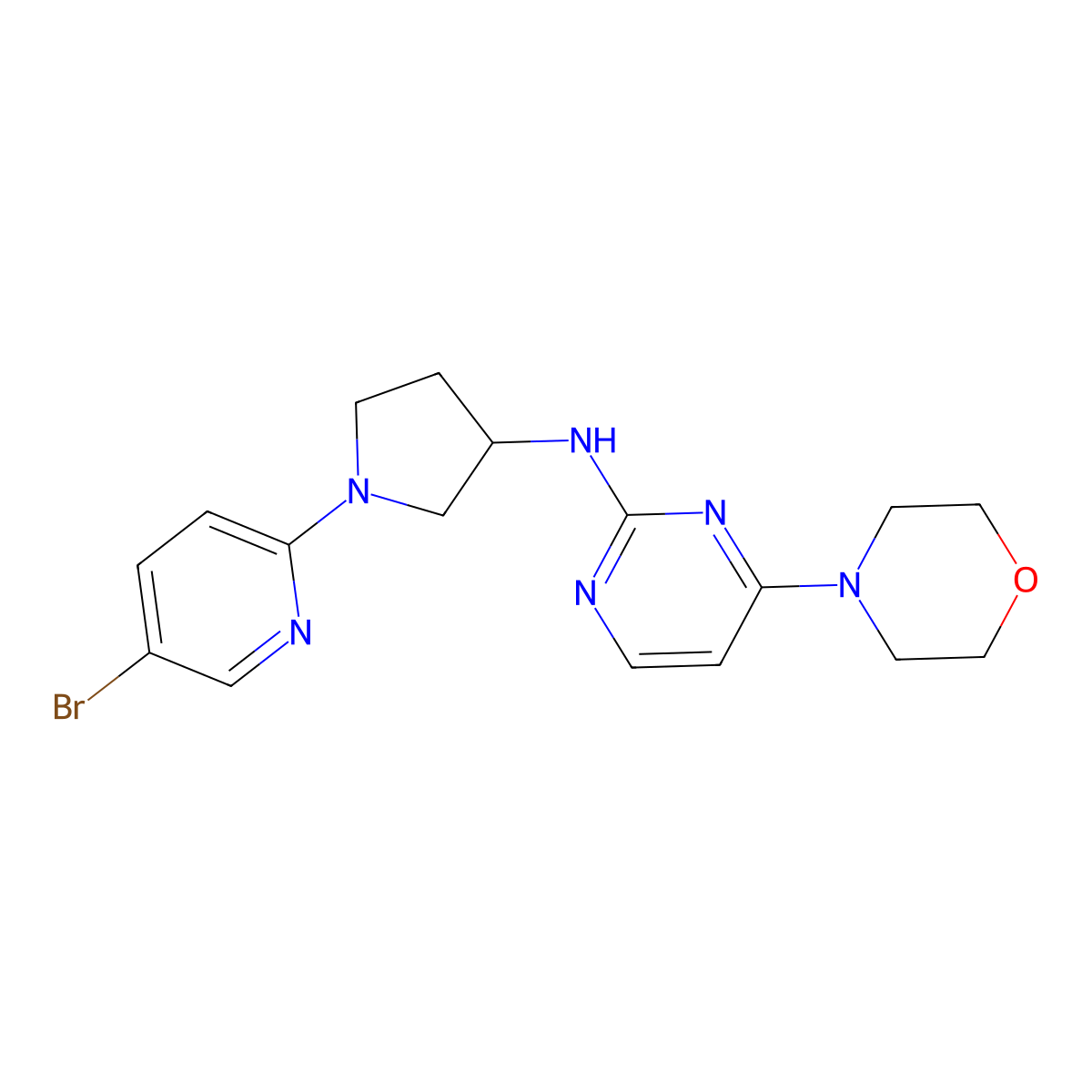 N-[1-(5-bromopyridin-2-yl)pyrrolidin-3-yl]-4-(morpholin-4-yl)pyrimidin-2-amine molecular structure, CAS 3054567-37-9