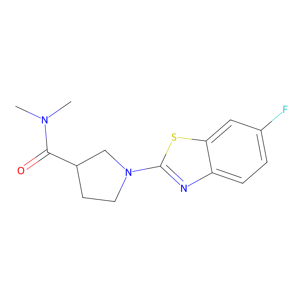 1-(6-fluoro-1,3-benzothiazol-2-yl)-N,N-dimethylpyrrolidine-3-carboxamide molecular structure, CAS 3054567-40-4