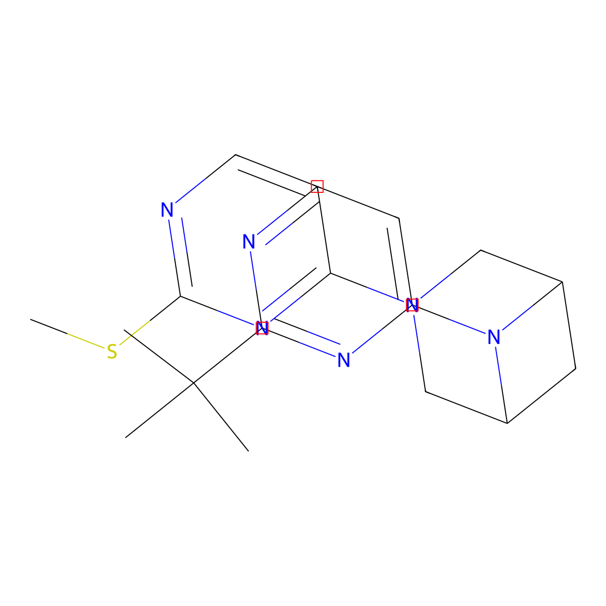 6-(2-Tert-butylpyrimidin-4-yl)-3-[2-(methylsulfanyl)pyrimidin-4-yl]-3,6-diazabicyclo[3.1.1]heptane molecular structure, CAS 3054567-43-7