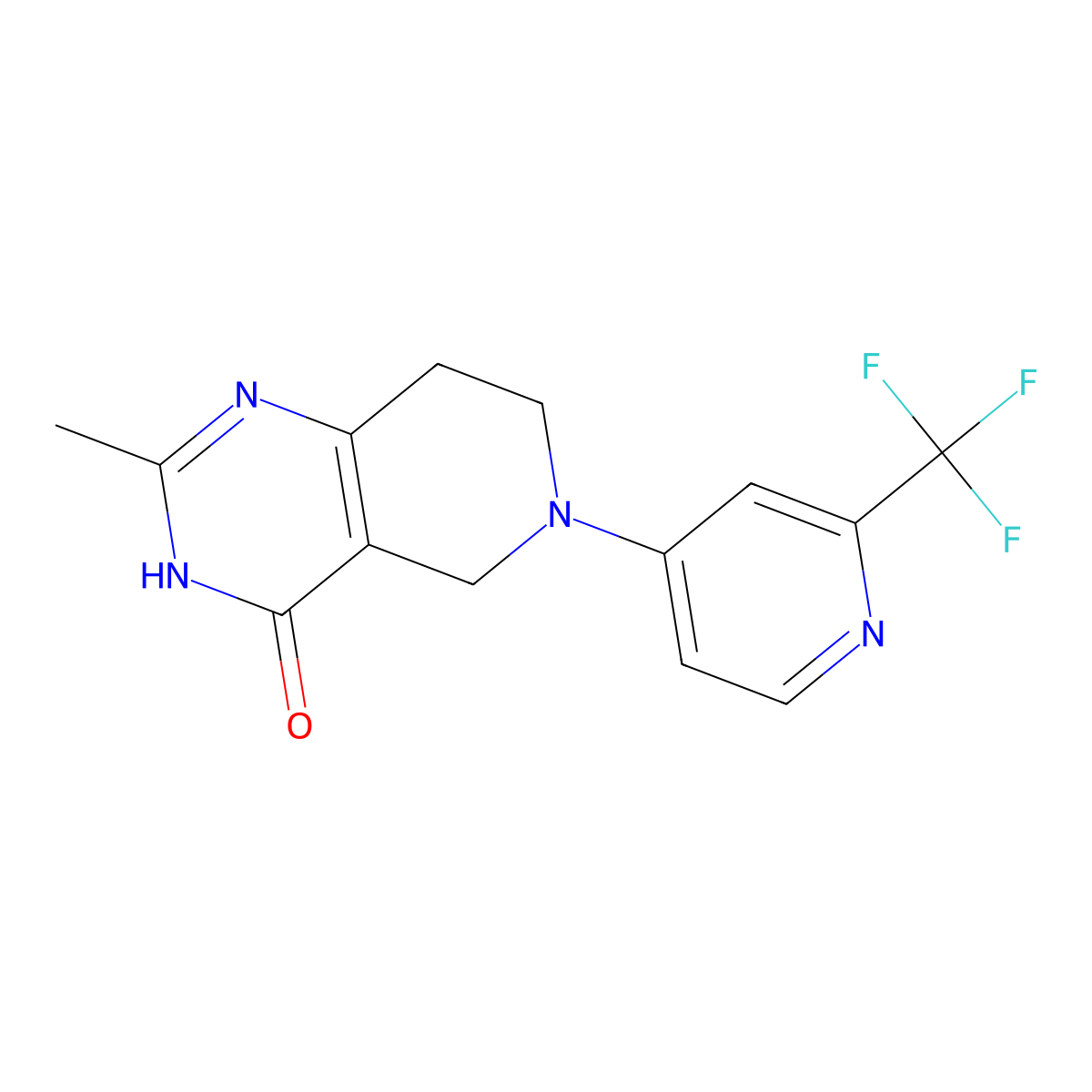2-methyl-6-[2-(trifluoromethyl)pyridin-4-yl]-3H,4H,5H,6H,7H,8H-pyrido[4,3-d]pyrimidin-4-one molecular structure, CAS 3054567-44-8