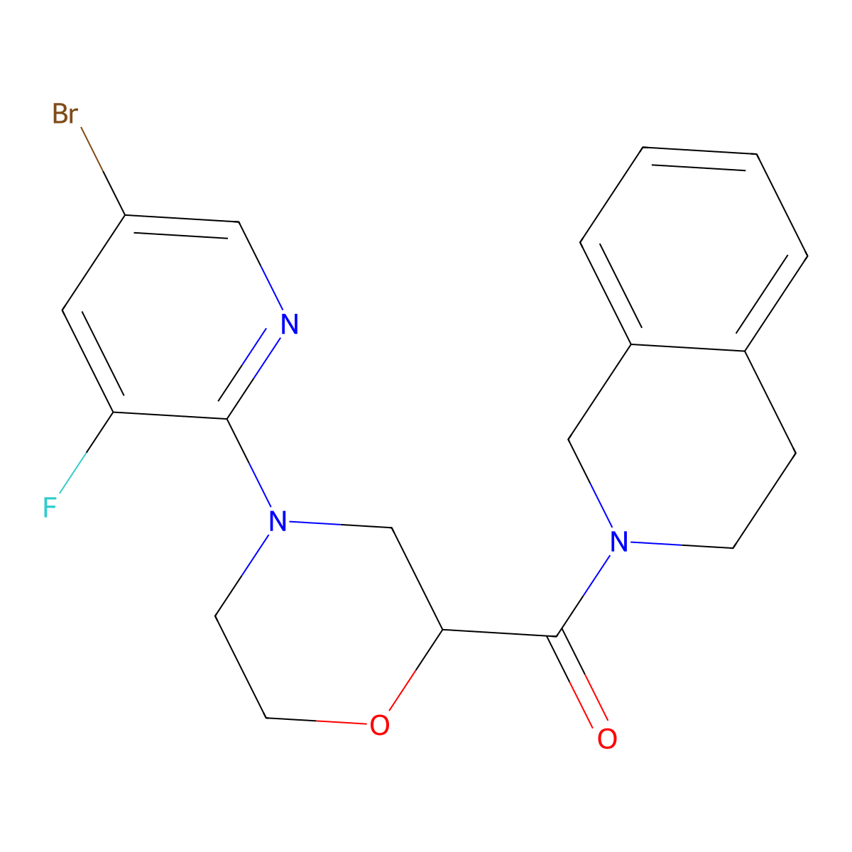 2-[4-(5-Bromo-3-fluoropyridin-2-yl)morpholine-2-carbonyl]-1,2,3,4-tetrahydroisoquinoline molecular structure, CAS 3054567-47-1