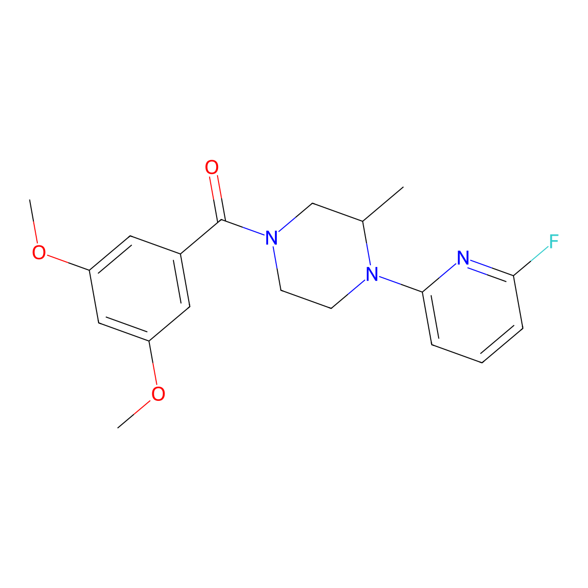 4-(3,5-Dimethoxybenzoyl)-1-(6-fluoropyridin-2-yl)-2-methylpiperazine molecular structure, CAS 3054567-51-7