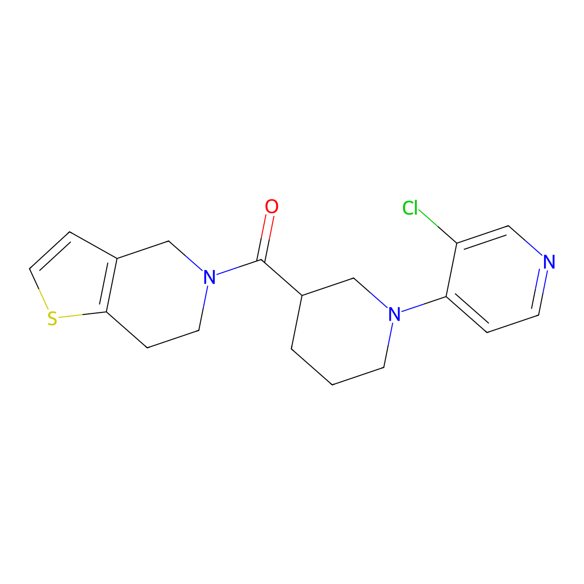 3-chloro-4-(3-{4H,5H,6H,7H-thieno[3,2-c]pyridine-5-carbonyl}piperidin-1-yl)pyridine molecular structure, CAS 3054567-52-8