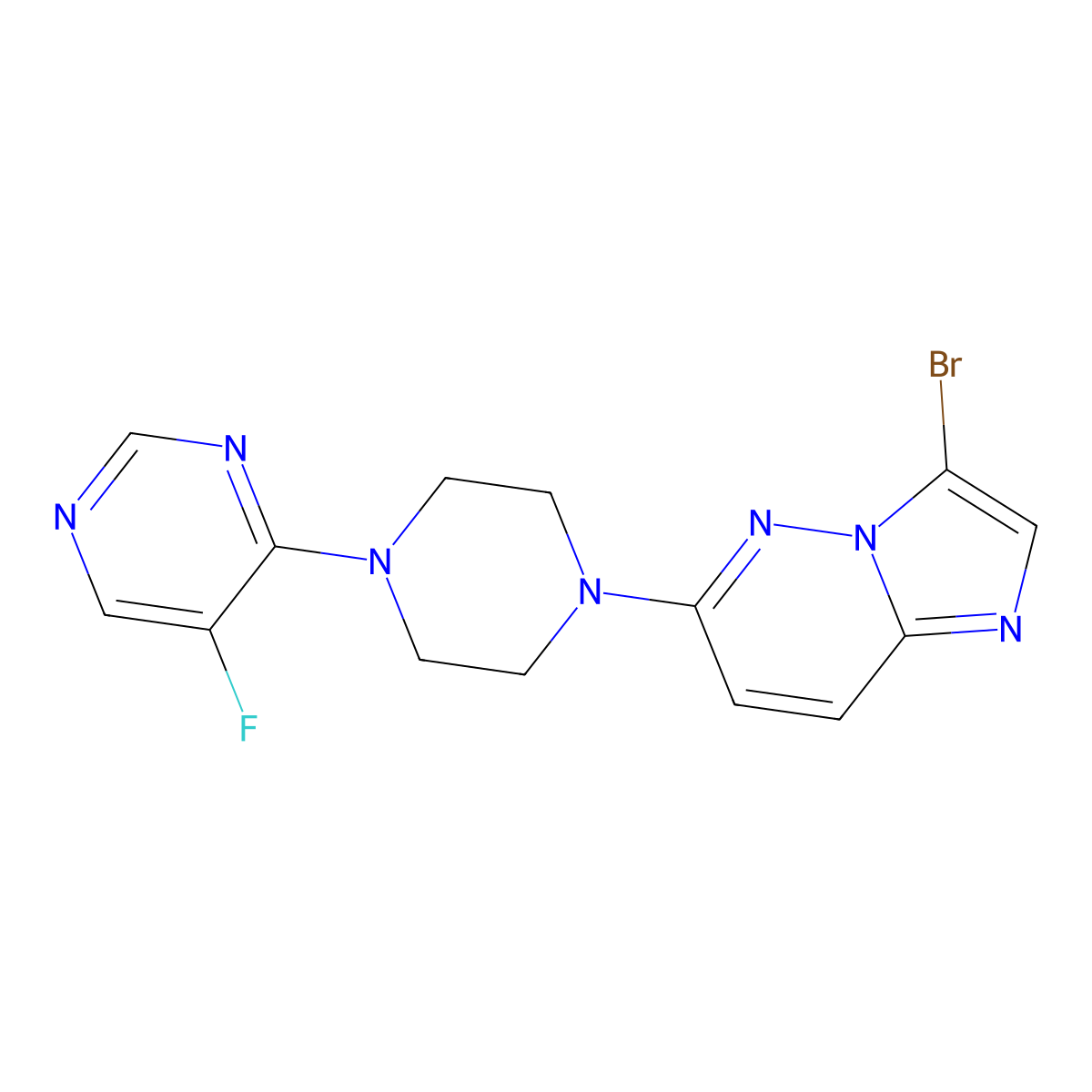 4-(4-{3-Bromoimidazo[1,2-b]pyridazin-6-yl}piperazin-1-yl)-5-fluoropyrimidine molecular structure, CAS 3054567-55-1