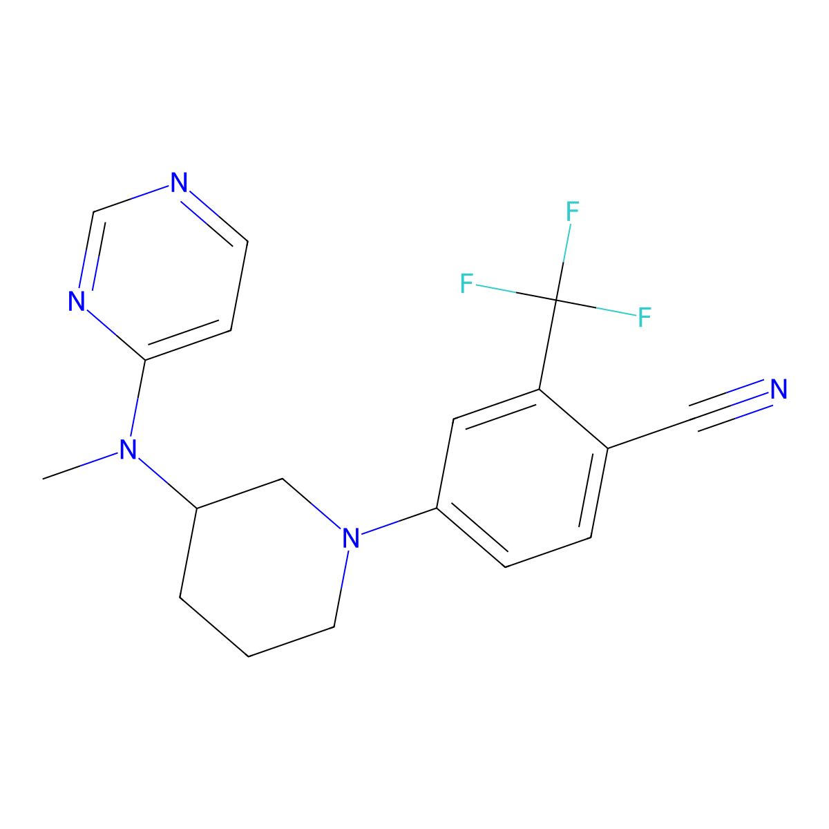 4-[3-[Methyl(pyrimidin-4-yl)amino]piperidin-1-yl]-2-(trifluoromethyl)benzonitrile molecular structure, CAS 3054567-58-4