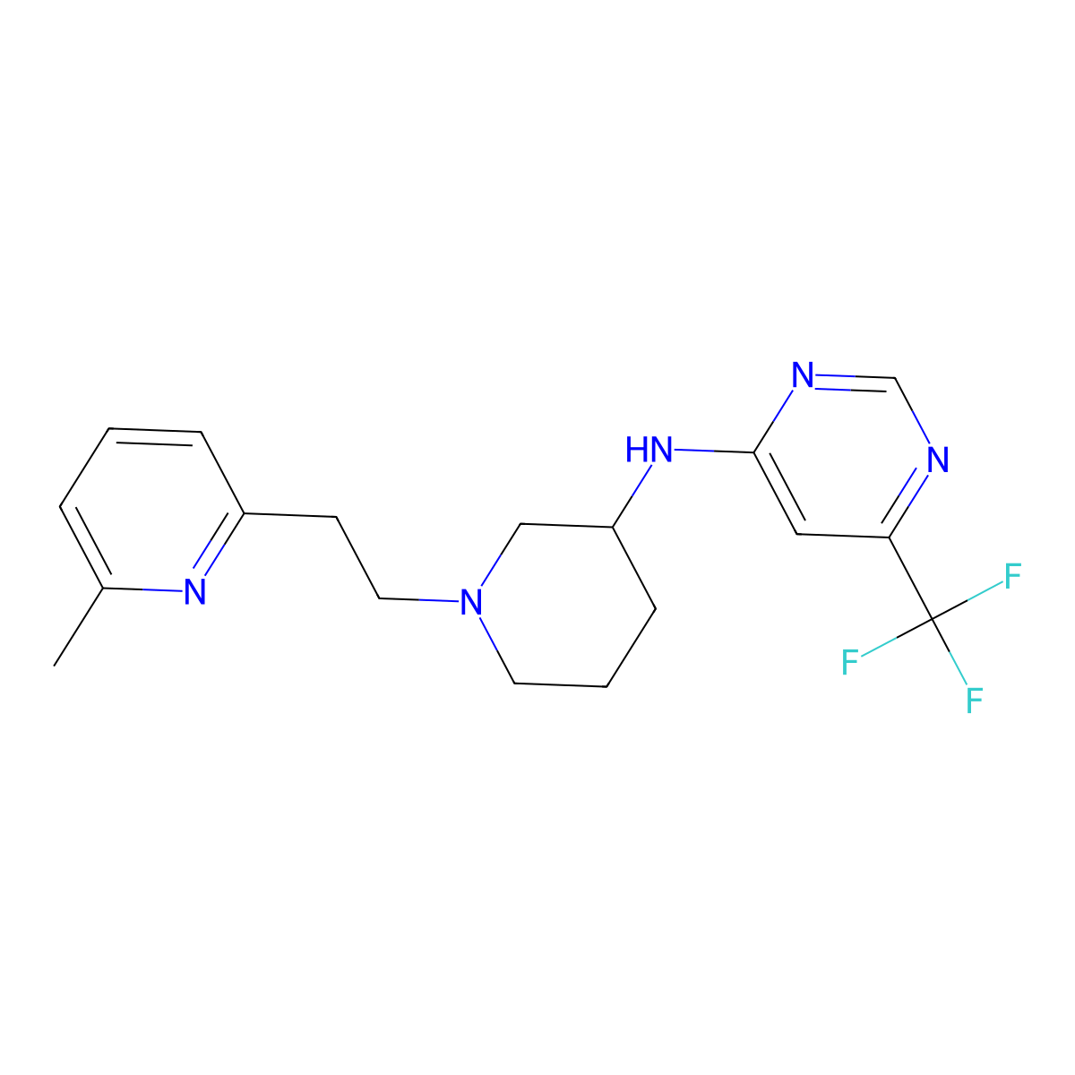 N-{1-[2-(6-methylpyridin-2-yl)ethyl]piperidin-3-yl}-6-(trifluoromethyl)pyrimidin-4-amine molecular structure, CAS 3054567-60-8
