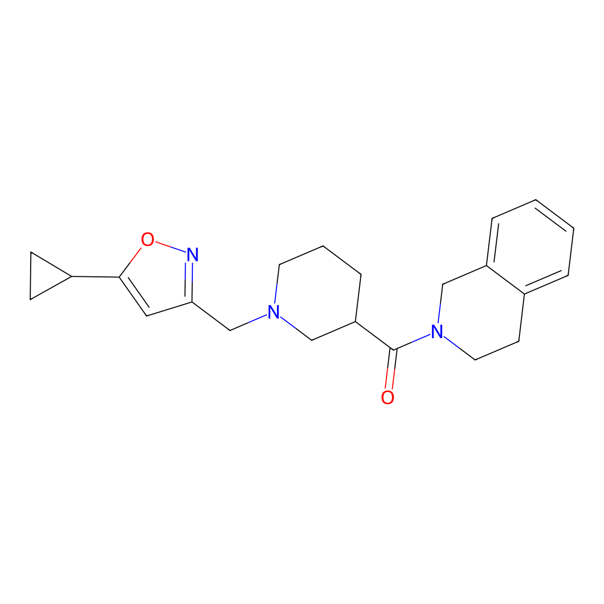 2-{1-[(5-Cyclopropyl-1,2-oxazol-3-yl)methyl]piperidine-3-carbonyl}-1,2,3,4-tetrahydroisoquinoline molecular structure, CAS 3054567-61-9