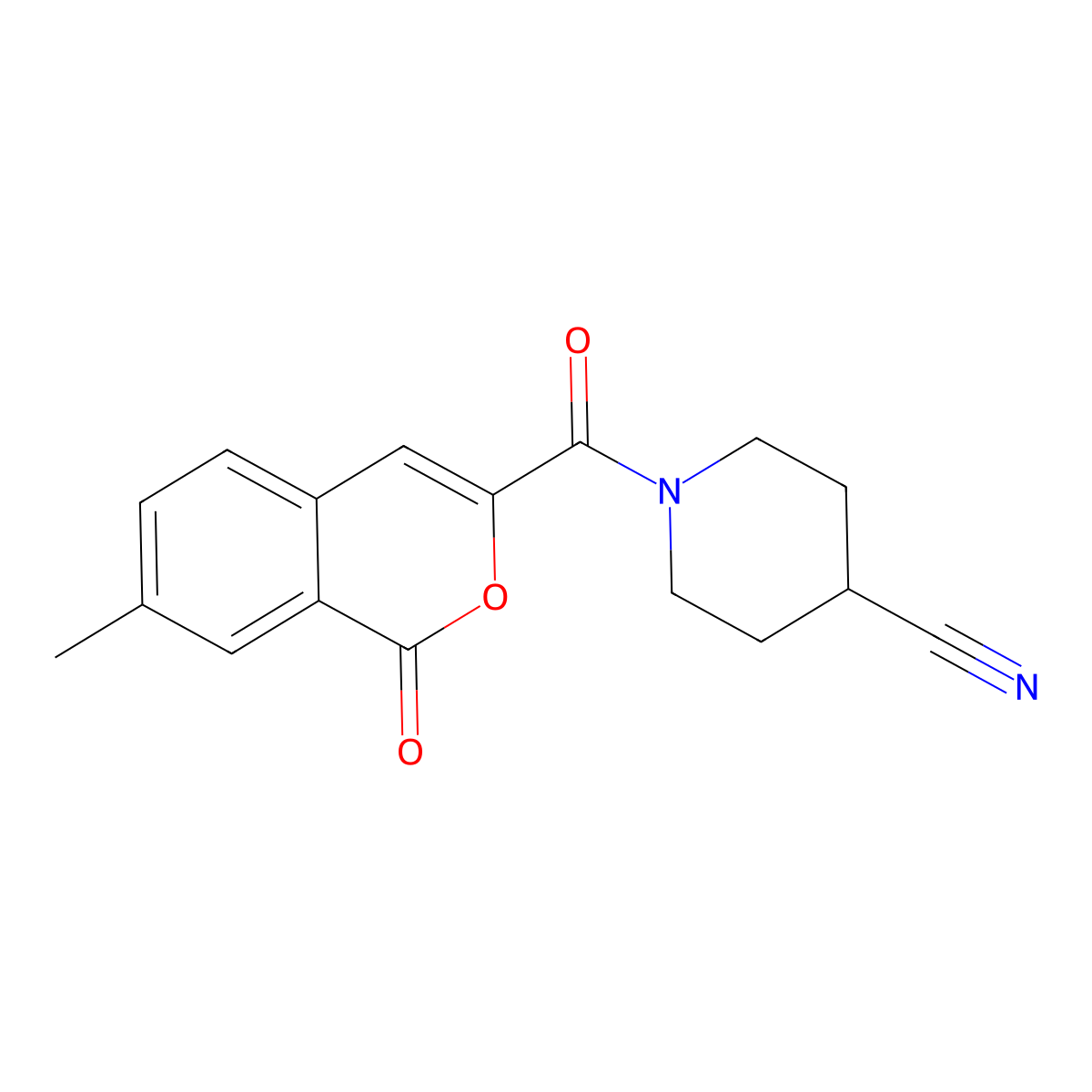 1-(7-methyl-1-oxo-1H-isochromene-3-carbonyl)piperidine-4-carbonitrile molecular structure, CAS 3054567-63-1
