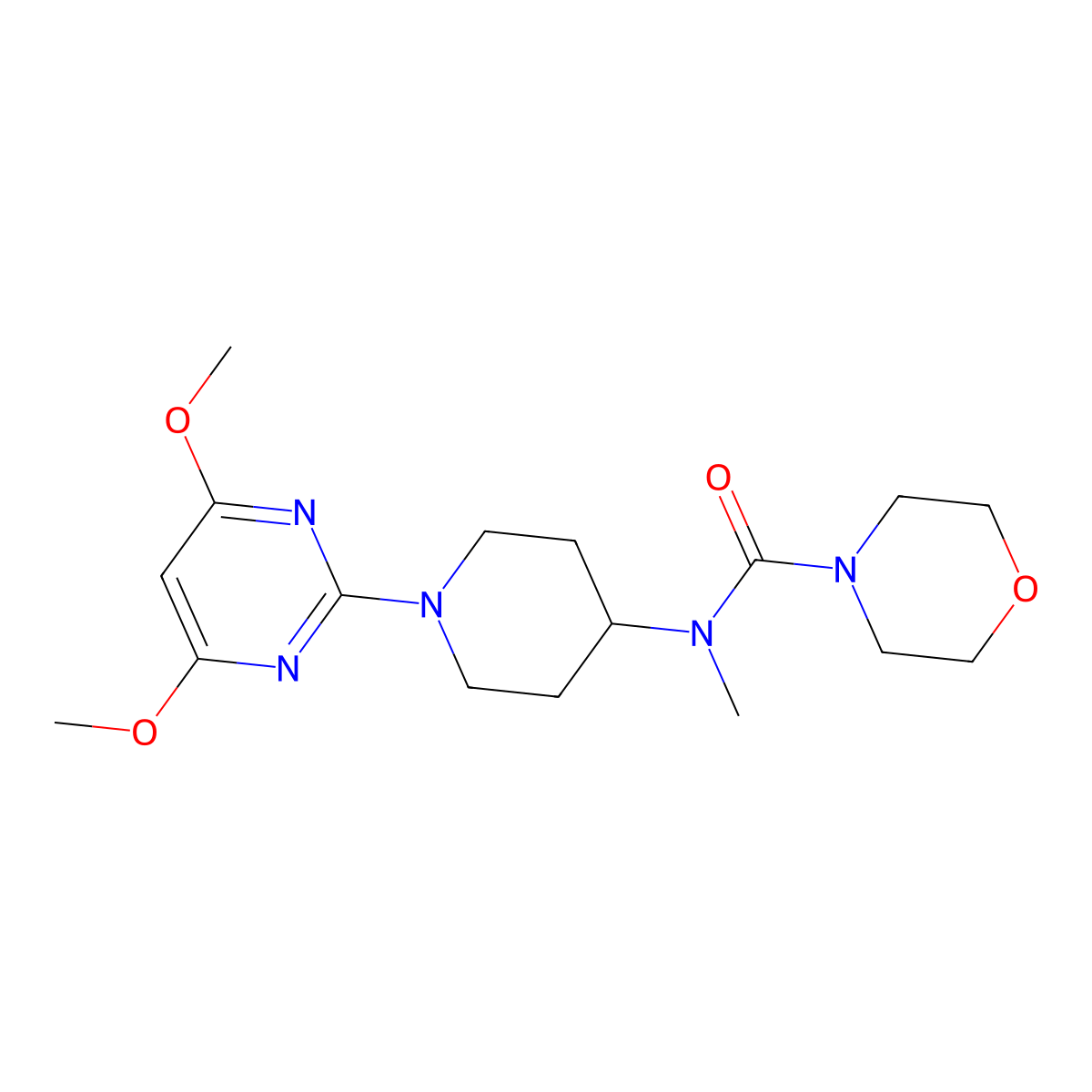 N-[1-(4,6-dimethoxypyrimidin-2-yl)piperidin-4-yl]-N-methylmorpholine-4-carboxamide molecular structure, CAS 3054567-64-2