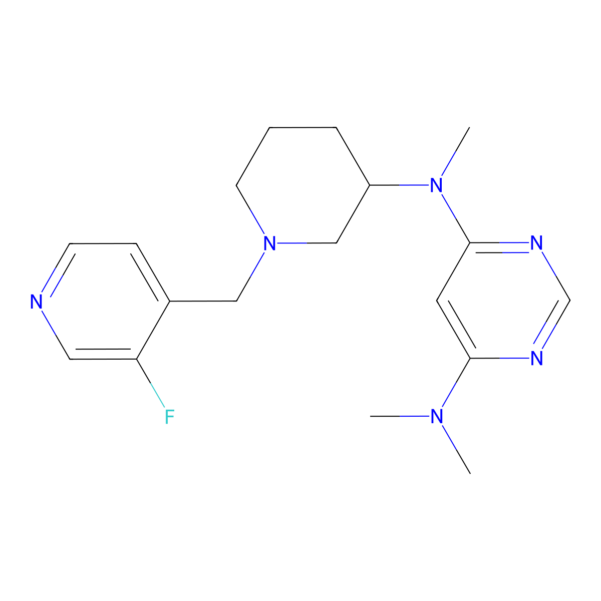 4-N-[1-[(3-fluoro-4-pyridinyl)methyl]piperidin-3-yl]-4-N,6-N,6-N-trimethylpyrimidine-4,6-diamine molecular structure, CAS 3054567-66-4