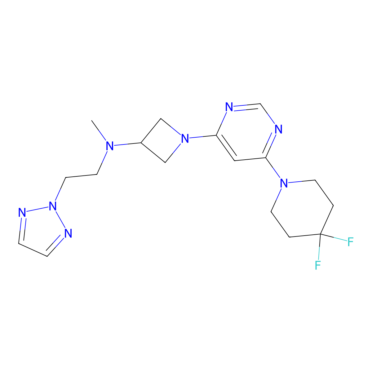 1-[6-(4,4-difluoropiperidin-1-yl)pyrimidin-4-yl]-N-methyl-N-[2-(2H-1,2,3-triazol-2-yl)ethyl]azetidin-3-amine molecular structure, CAS 3054567-69-7