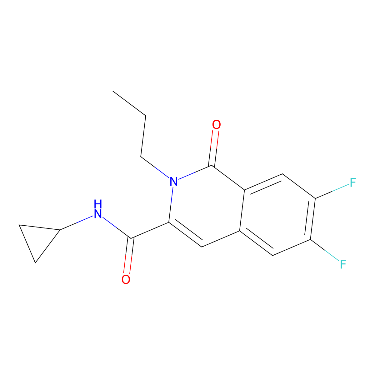 N-cyclopropyl-6,7-difluoro-1-oxo-2-propyl-1,2-dihydroisoquinoline-3-carboxamide molecular structure, CAS 3054567-77-7