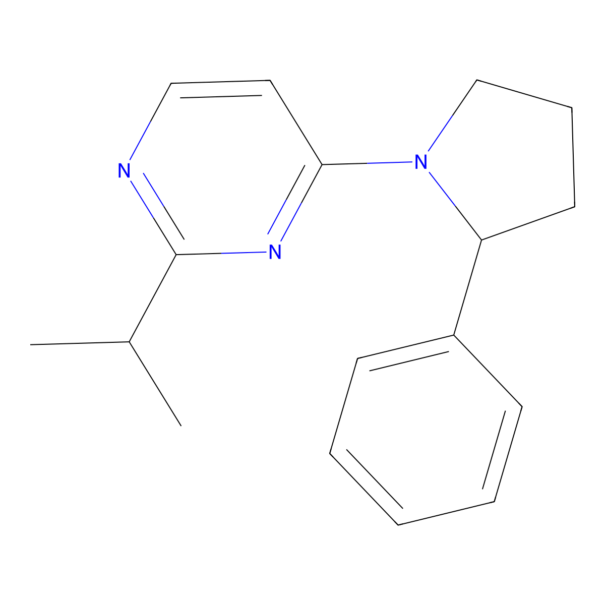 4-(2-Phenylpyrrolidin-1-yl)-2-(propan-2-yl)pyrimidine molecular structure, CAS 3054567-79-9