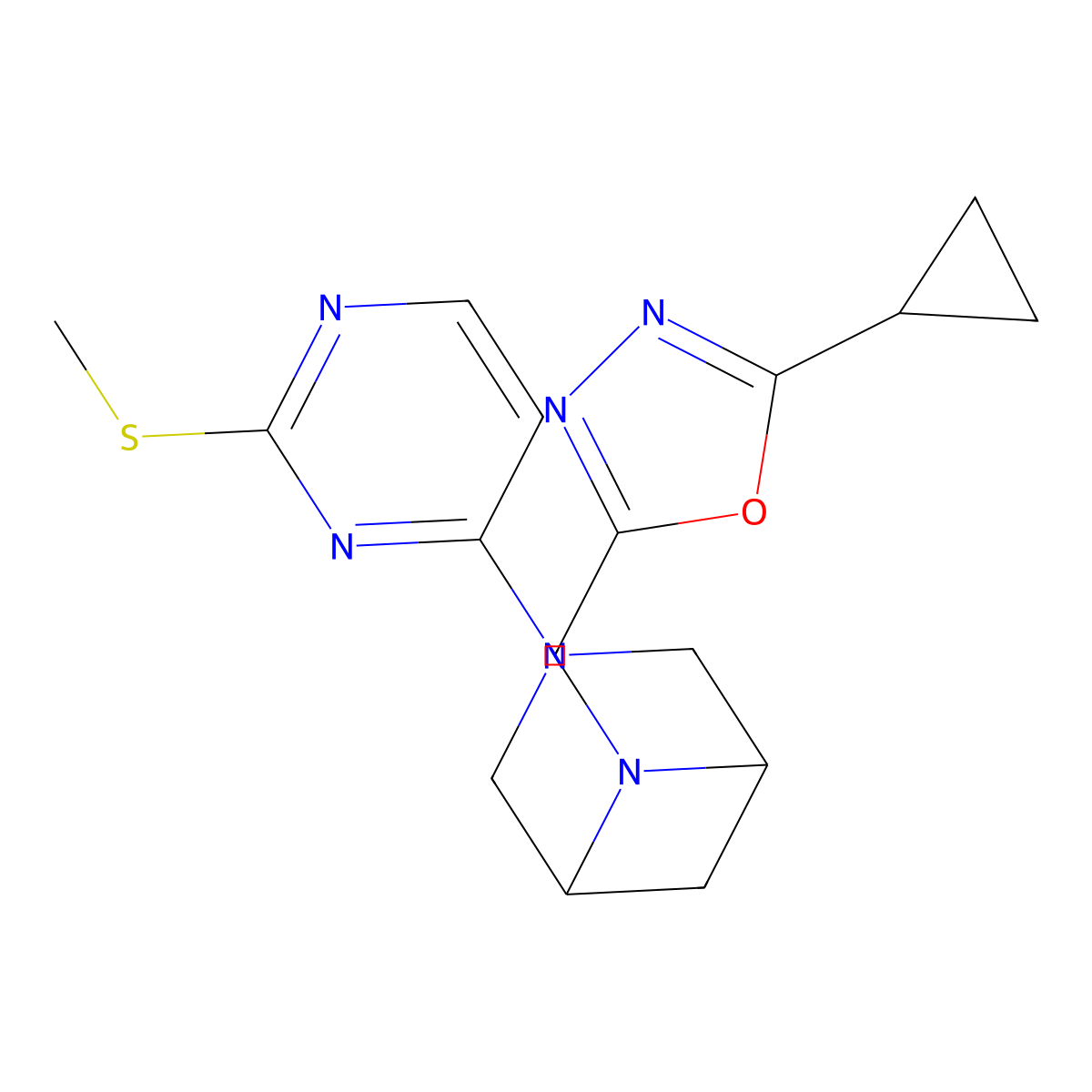 6-[(5-Cyclopropyl-1,3,4-oxadiazol-2-yl)methyl]-3-[2-(methylsulfanyl)pyrimidin-4-yl]-3,6-diazabicyclo[3.1.1]heptane molecular structure, CAS 3054567-80-2