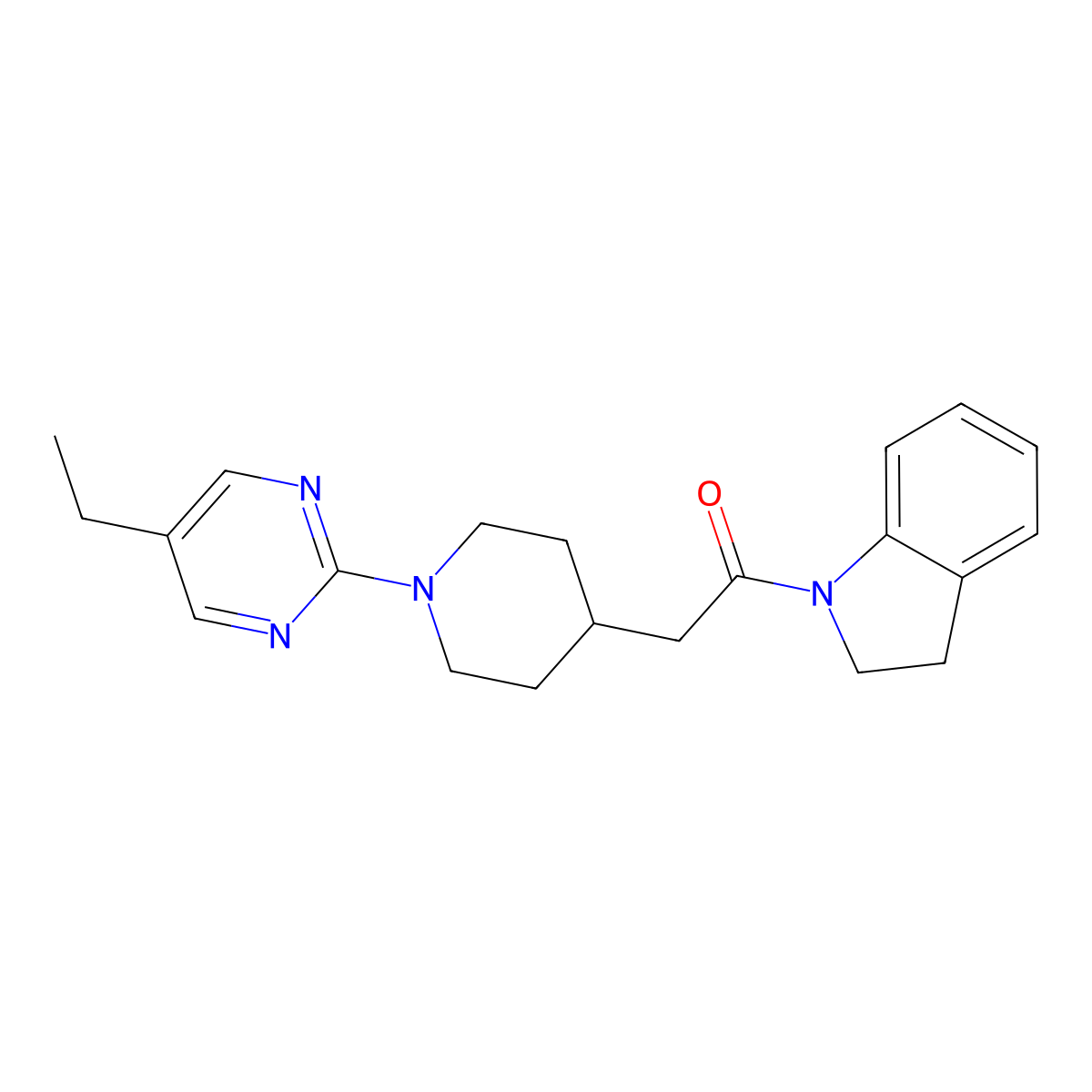 1-(2,3-dihydro-1H-indol-1-yl)-2-[1-(5-ethylpyrimidin-2-yl)piperidin-4-yl]ethan-1-one molecular structure, CAS 3054567-81-3