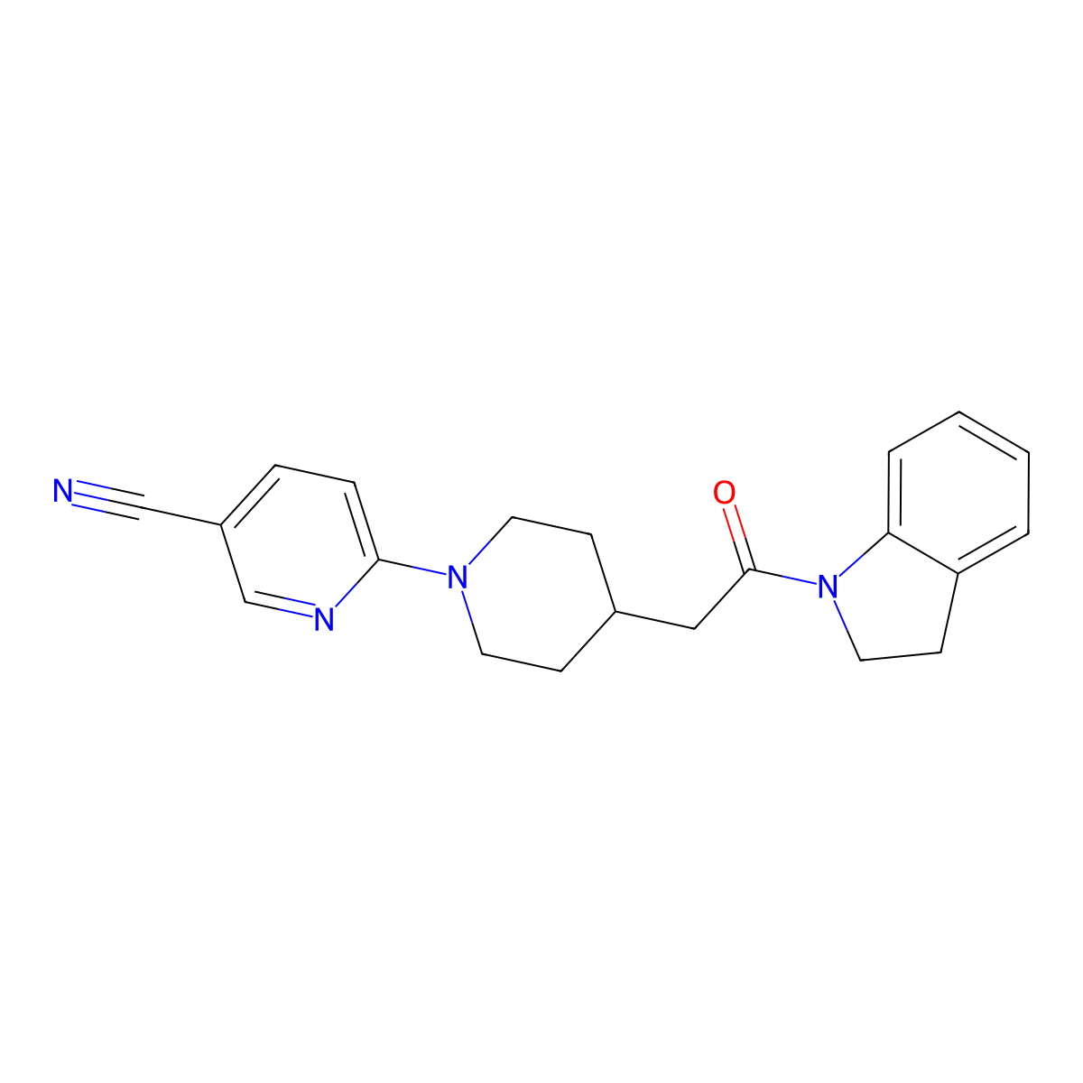 6-{4-[2-(2,3-dihydro-1H-indol-1-yl)-2-oxoethyl]piperidin-1-yl}pyridine-3-carbonitrile molecular structure, CAS 3054567-87-9