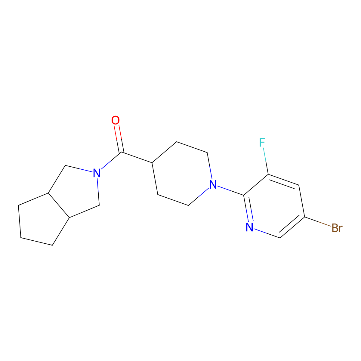 5-Bromo-3-fluoro-2-(4-{octahydrocyclopenta[c]pyrrole-2-carbonyl}piperidin-1-yl)pyridine molecular structure, CAS 3054567-88-0
