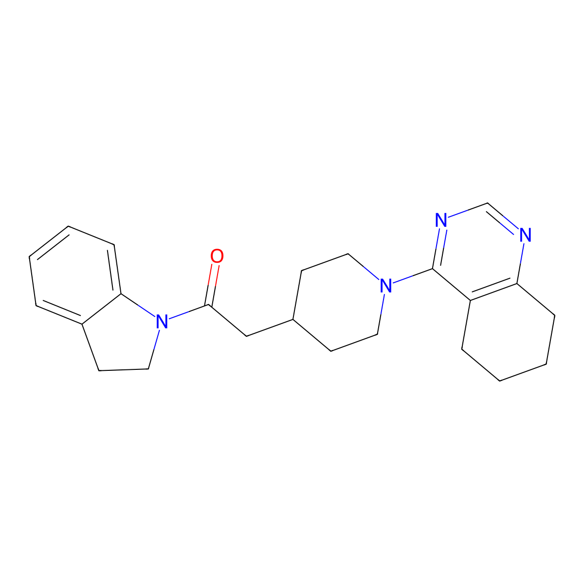 1-(2,3-dihydro-1H-indol-1-yl)-2-[1-(5,6,7,8-tetrahydroquinazolin-4-yl)piperidin-4-yl]ethan-1-one molecular structure, CAS 3054567-91-5
