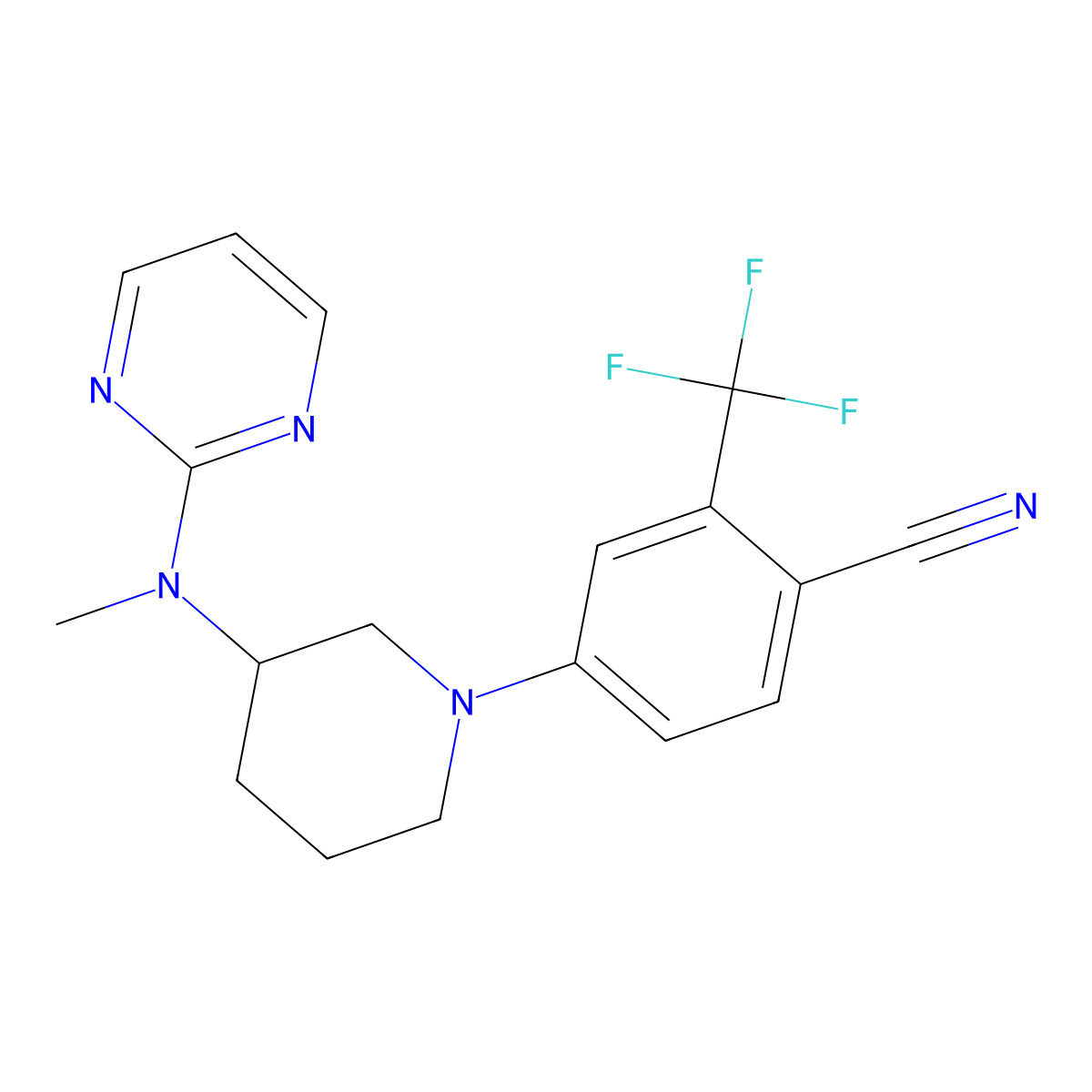 4-{3-[Methyl(pyrimidin-2-yl)amino]piperidin-1-yl}-2-(trifluoromethyl)benzonitrile molecular structure, CAS 3054567-92-6