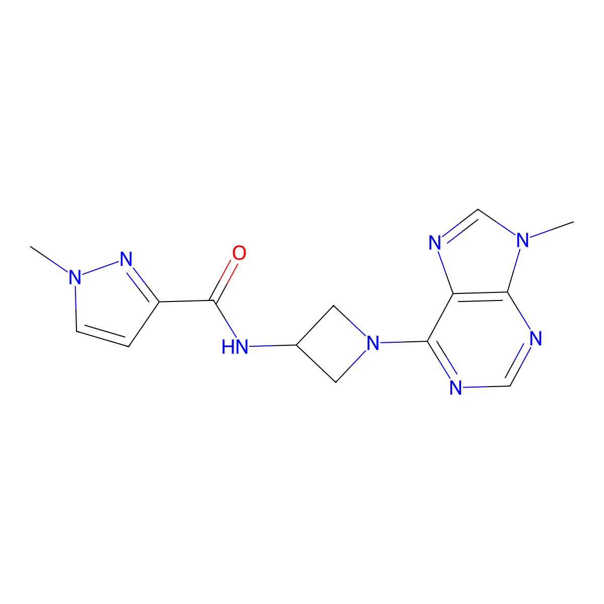 1-methyl-N-[1-(9-methyl-9H-purin-6-yl)azetidin-3-yl]-1H-pyrazole-3-carboxamide molecular structure, CAS 3054567-96-0