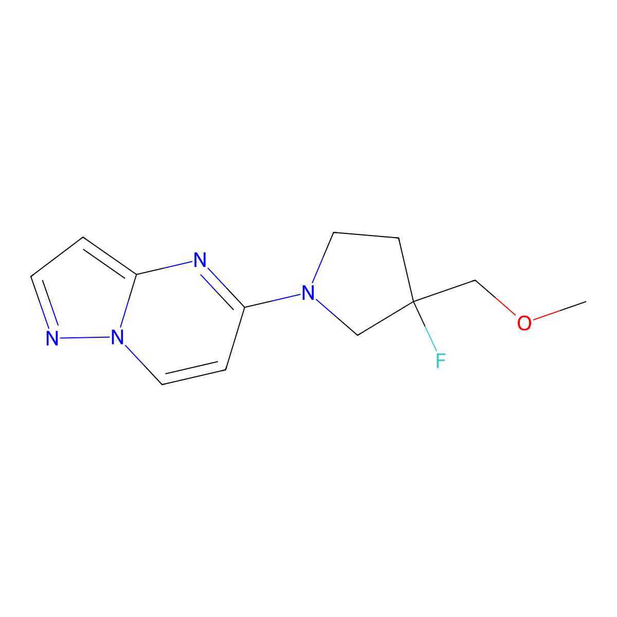 3-Fluoro-3-(methoxymethyl)-1-{pyrazolo[1,5-a]pyrimidin-5-yl}pyrrolidine molecular structure, CAS 3054568-08-7