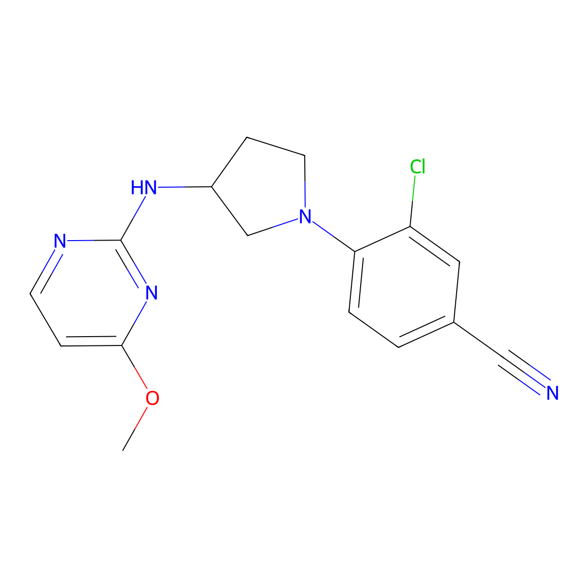 3-Chloro-4-{3-[(4-methoxypyrimidin-2-yl)amino]pyrrolidin-1-yl}benzonitrile molecular structure, CAS 3054568-09-8