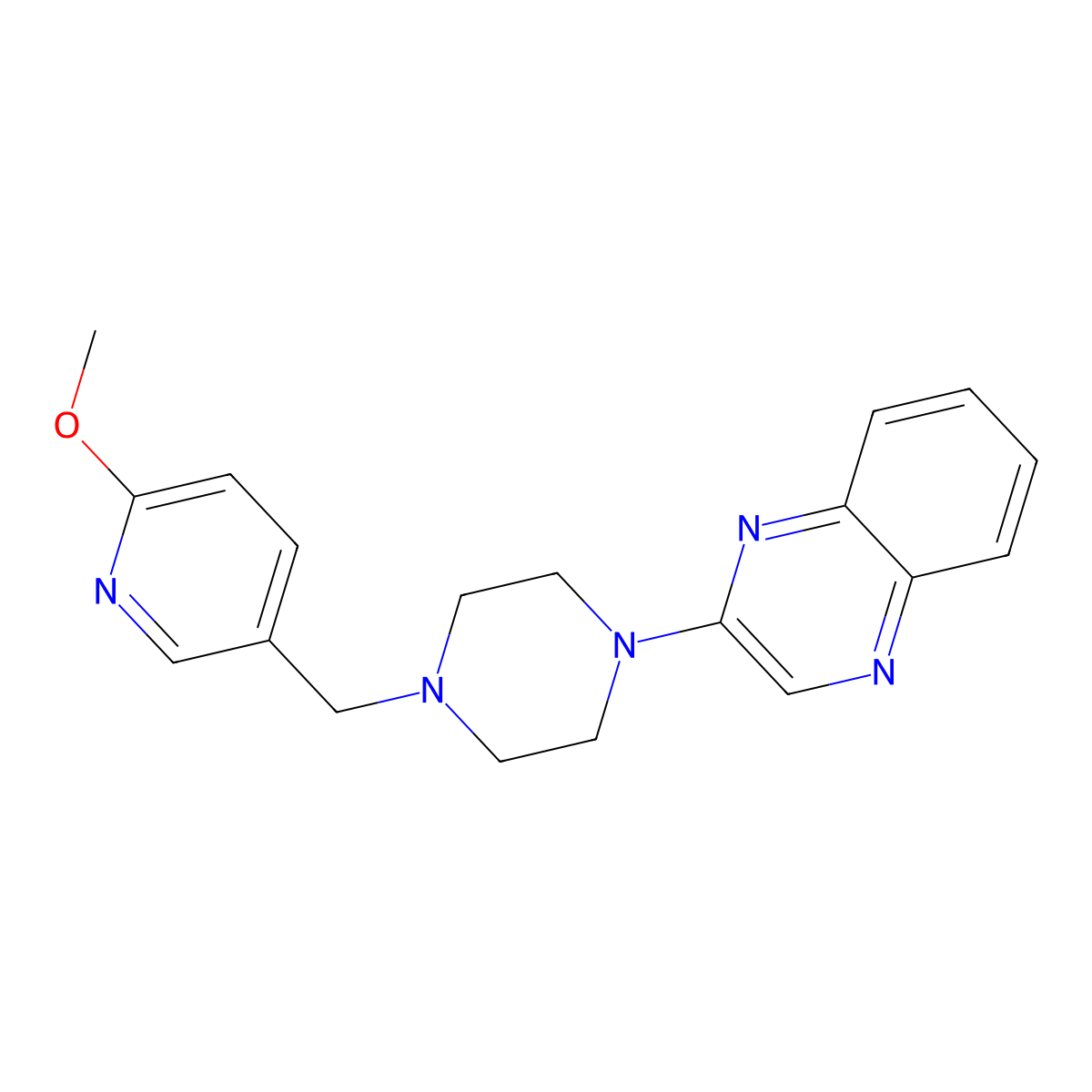 2-{4-[(6-Methoxypyridin-3-yl)methyl]piperazin-1-yl}quinoxaline molecular structure, CAS 3054568-15-6