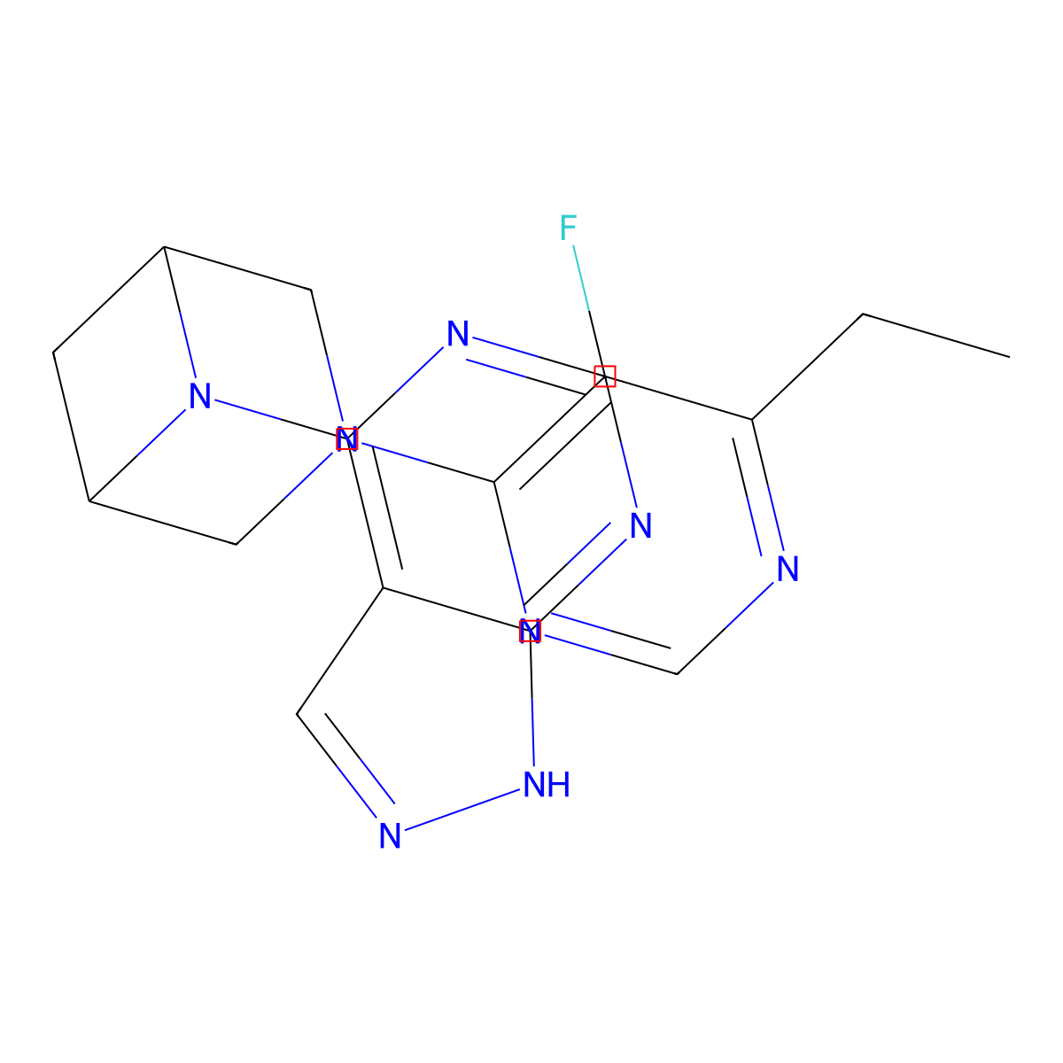 3-(6-ethyl-5-fluoropyrimidin-4-yl)-6-{1H-pyrazolo[3,4-d]pyrimidin-4-yl}-3,6-diazabicyclo[3.1.1]heptane molecular structure, CAS 3054568-21-4