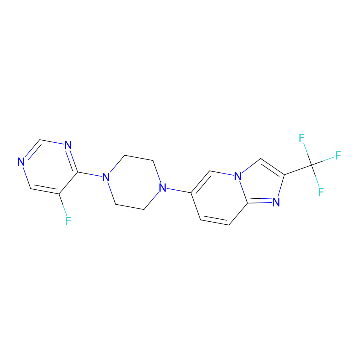 5-Fluoro-4-{4-[2-(trifluoromethyl)imidazo[1,2-a]pyridin-6-yl]piperazin-1-yl}pyrimidine molecular structure, CAS 3054568-22-5