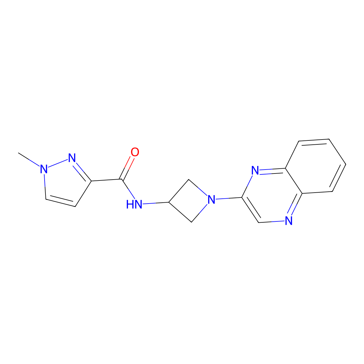 1-methyl-N-[1-(quinoxalin-2-yl)azetidin-3-yl]-1H-pyrazole-3-carboxamide molecular structure, CAS 3054568-23-6