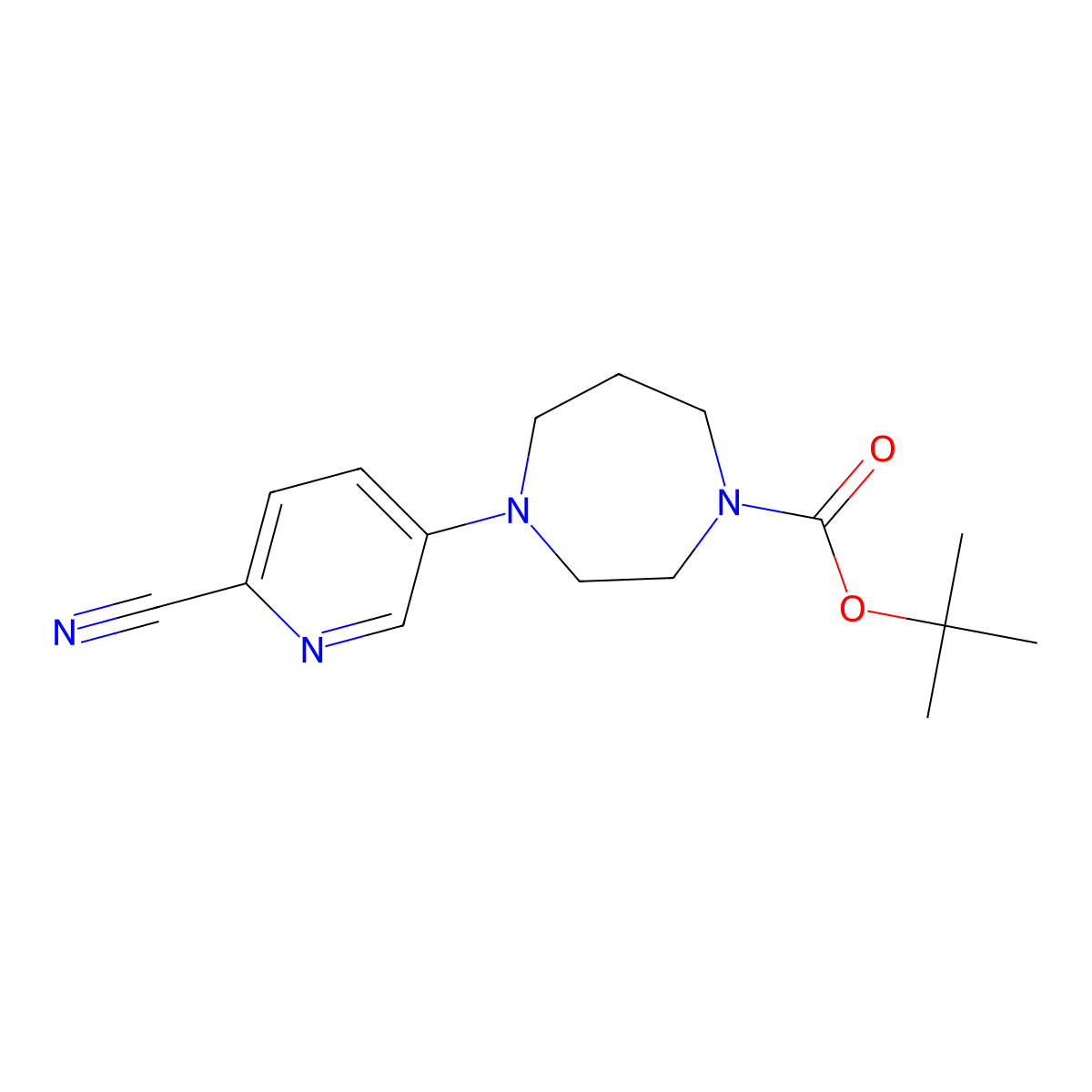 Tert-butyl 4-(6-cyanopyridin-3-yl)-1,4-diazepane-1-carboxylate molecular structure, CAS 3054568-28-1