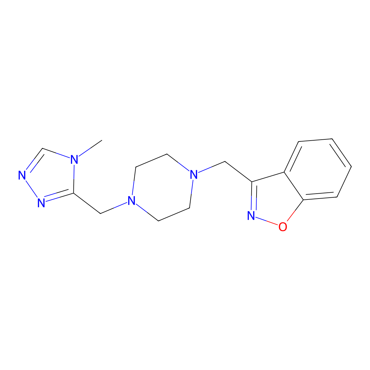 3-({4-[(4-methyl-4H-1,2,4-triazol-3-yl)methyl]piperazin-1-yl}methyl)-1,2-benzoxazole molecular structure, CAS 3054568-30-5