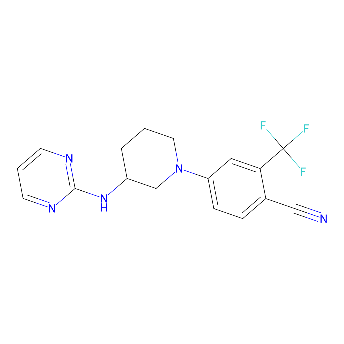 4-{3-[(Pyrimidin-2-yl)amino]piperidin-1-yl}-2-(trifluoromethyl)benzonitrile molecular structure, CAS 3054568-31-6