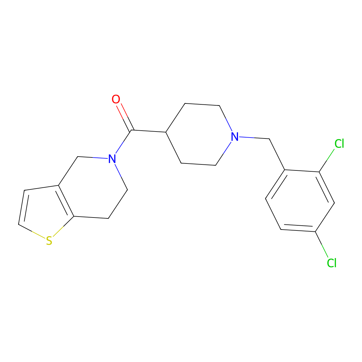 1-[(2,4-dichlorophenyl)methyl]-4-{4H,5H,6H,7H-thieno[3,2-c]pyridine-5-carbonyl}piperidine molecular structure, CAS 3054568-32-7