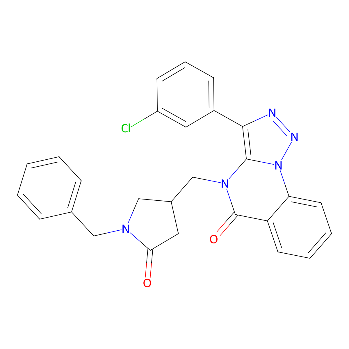 1-benzyl-4-{[3-(3-chlorophenyl)-5-oxo-4H,5H-[1,2,3]triazolo[1,5-a]quinazolin-4-yl]methyl}pyrrolidin-2-one molecular structure, CAS 3054568-35-0