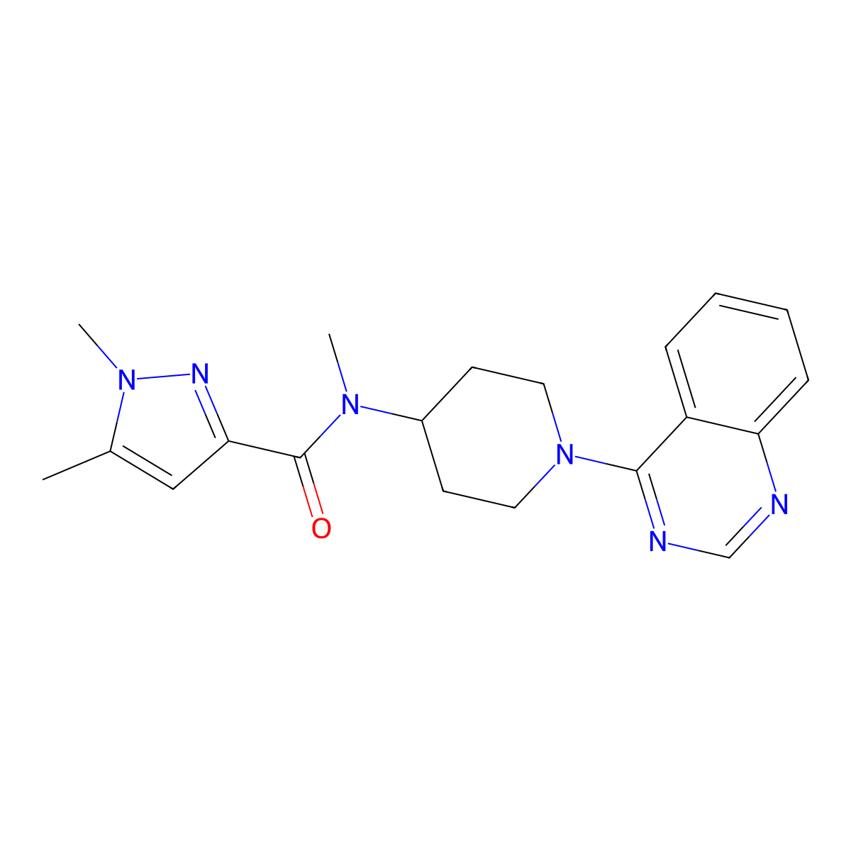 N,1,5-trimethyl-N-[1-(quinazolin-4-yl)piperidin-4-yl]-1H-pyrazole-3-carboxamide molecular structure, CAS 3054568-37-2