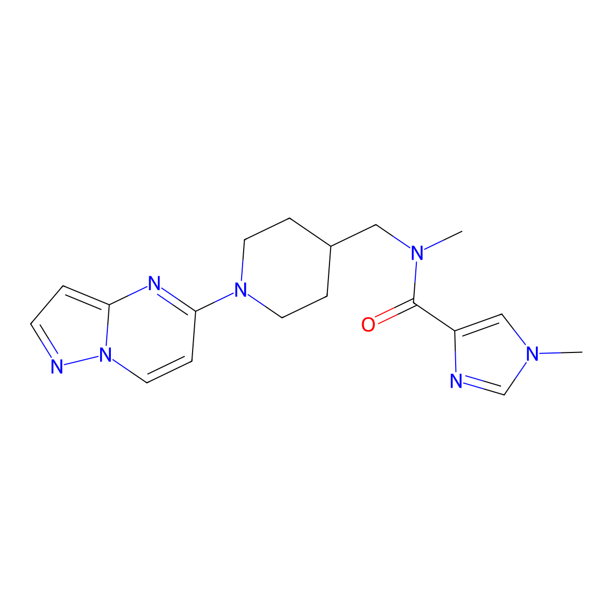 N,1-dimethyl-N-[(1-{pyrazolo[1,5-a]pyrimidin-5-yl}piperidin-4-yl)methyl]-1H-imidazole-4-carboxamide molecular structure, CAS 3054568-38-3