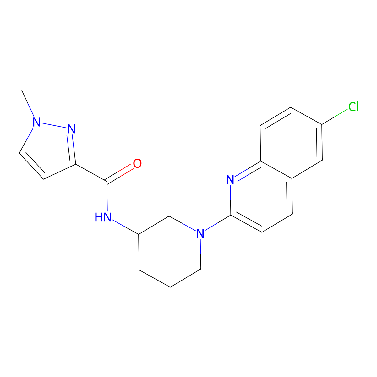 N-[1-(6-chloroquinolin-2-yl)piperidin-3-yl]-1-methyl-1H-pyrazole-3-carboxamide molecular structure, CAS 3054568-43-0