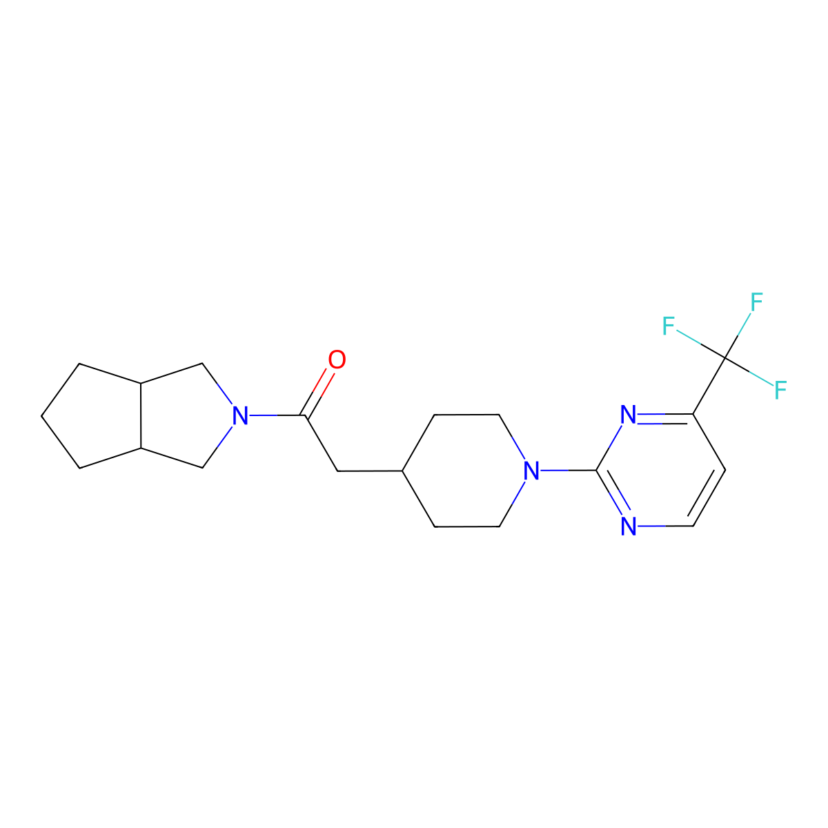 1-{Octahydrocyclopenta[c]pyrrol-2-yl}-2-{1-[4-(trifluoromethyl)pyrimidin-2-yl]piperidin-4-yl}ethan-1-one molecular structure, CAS 3054568-46-3