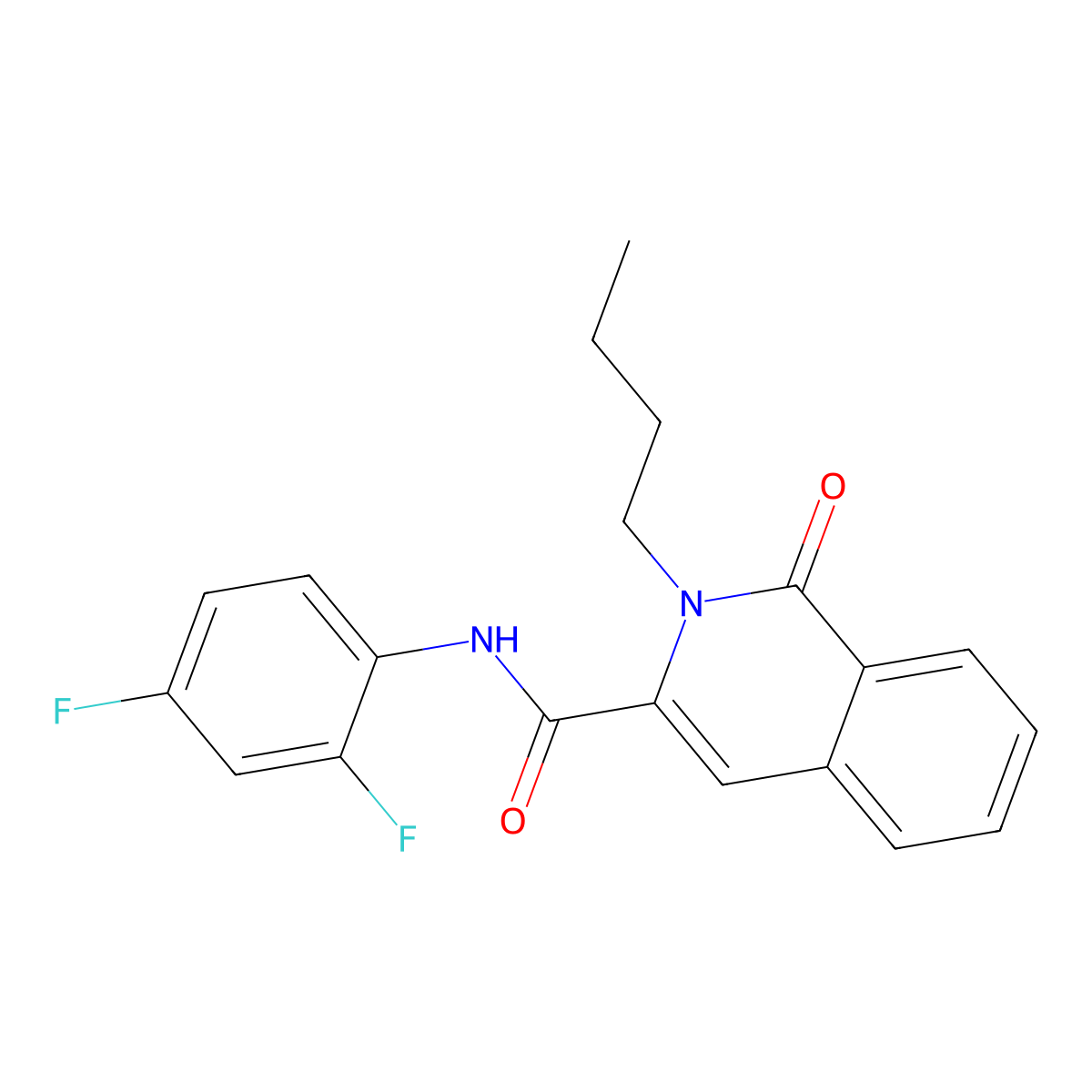 2-butyl-N-(2,4-difluorophenyl)-1-oxo-1,2-dihydroisoquinoline-3-carboxamide molecular structure, CAS 3054568-48-5