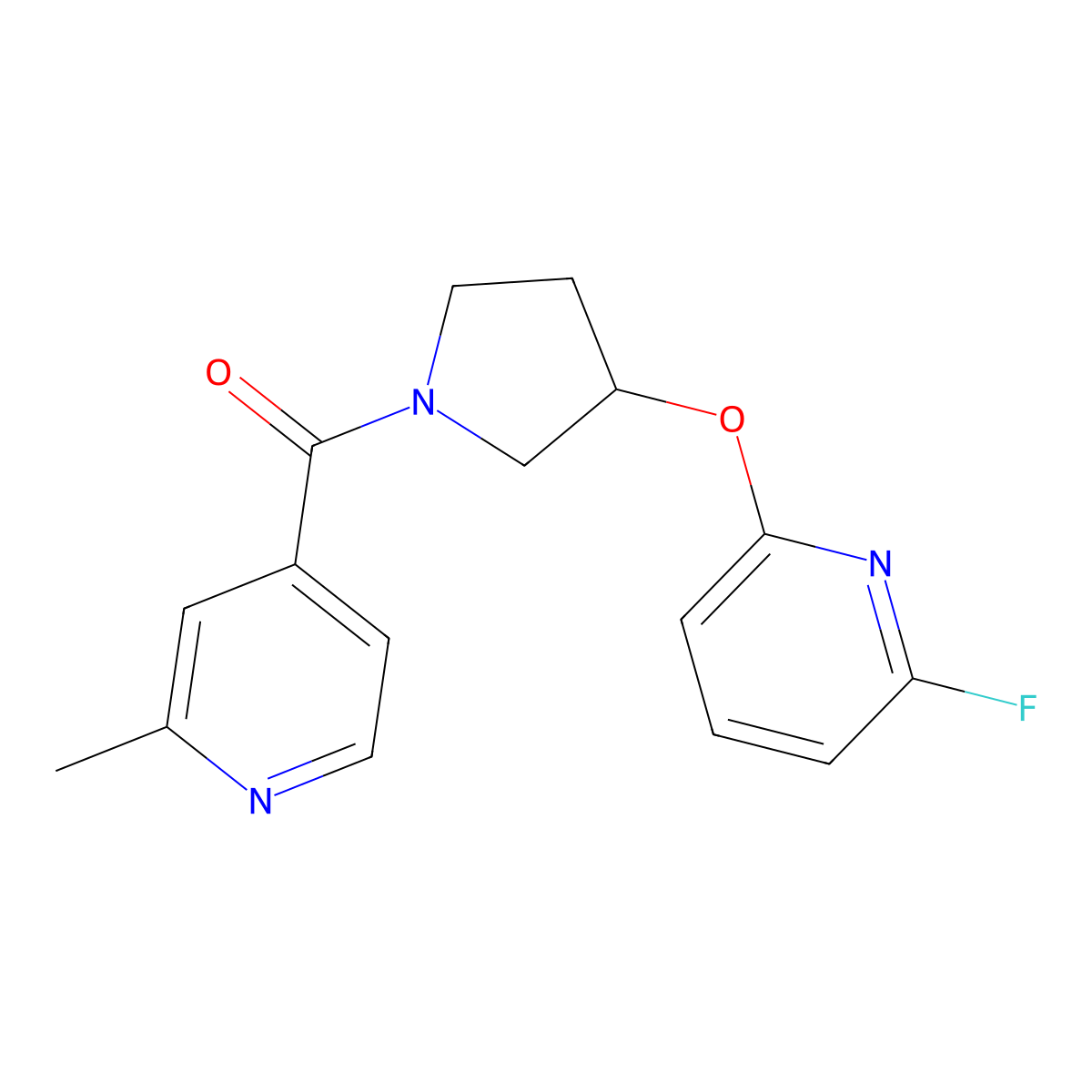 2-Fluoro-6-{[1-(2-methylpyridine-4-carbonyl)pyrrolidin-3-yl]oxy}pyridine molecular structure, CAS 3054568-49-6