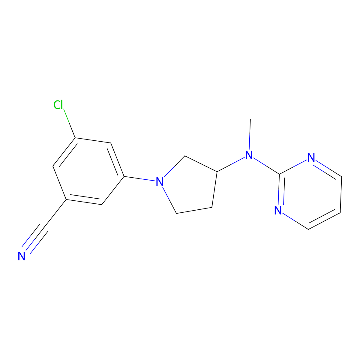 3-Chloro-5-{3-[methyl(pyrimidin-2-yl)amino]pyrrolidin-1-yl}benzonitrile molecular structure, CAS 3054568-52-1