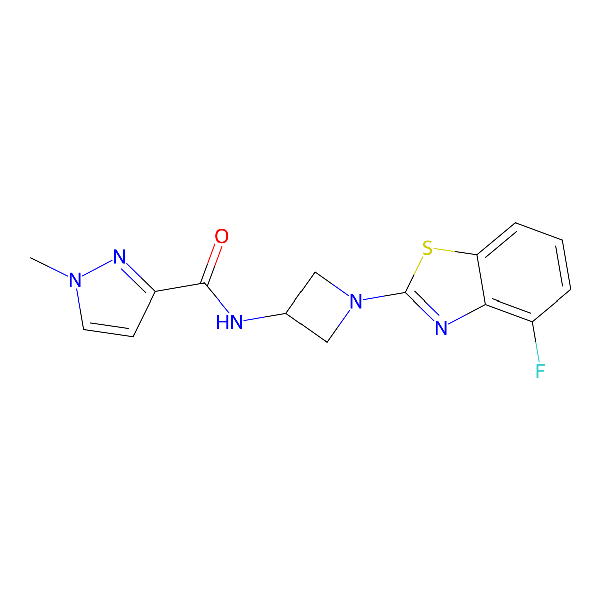 N-[1-(4-fluoro-1,3-benzothiazol-2-yl)azetidin-3-yl]-1-methyl-1H-pyrazole-3-carboxamide molecular structure, CAS 3054568-55-4