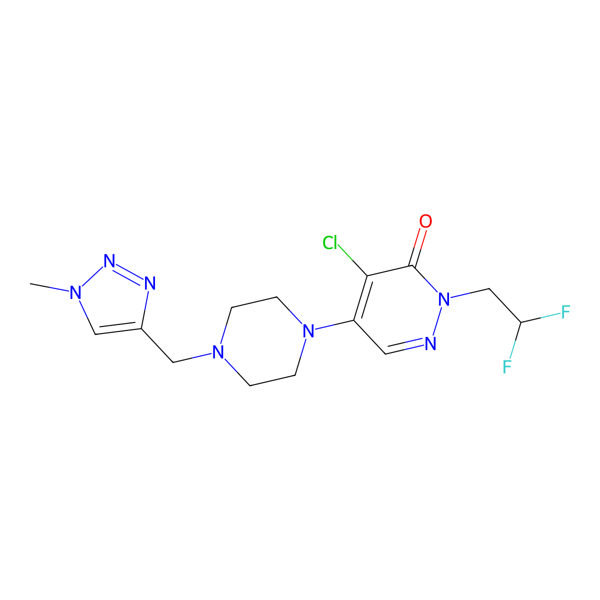 4-Chloro-2-(2,2-difluoroethyl)-5-[4-[(1-methyltriazol-4-yl)methyl]piperazin-1-yl]pyridazin-3-one molecular structure, CAS 3054568-56-5