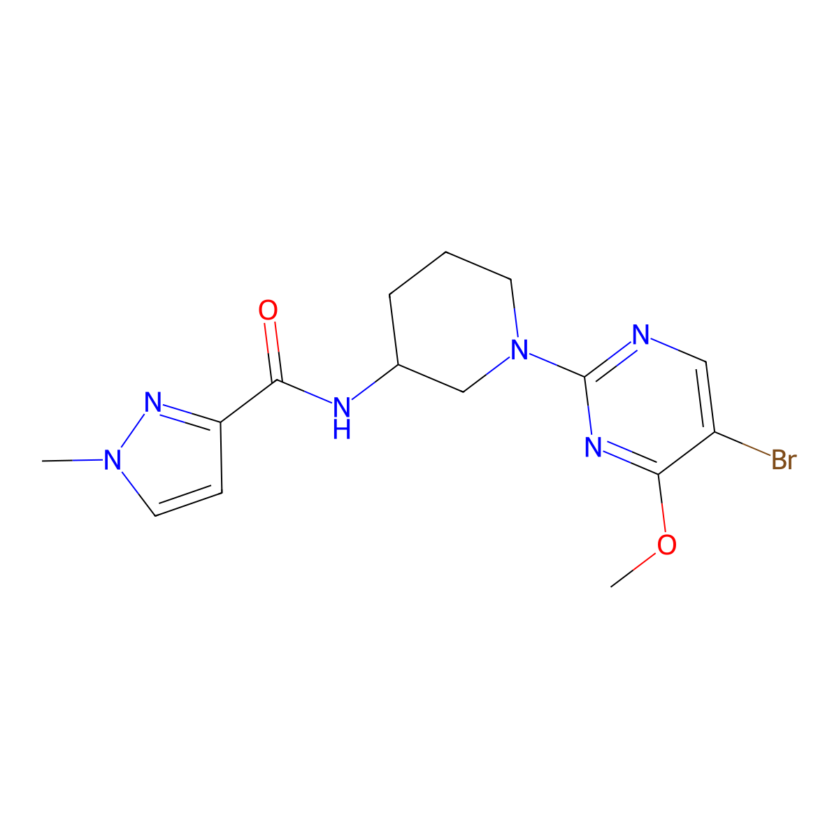 N-[1-(5-bromo-4-methoxypyrimidin-2-yl)piperidin-3-yl]-1-methyl-1H-pyrazole-3-carboxamide molecular structure, CAS 3054568-57-6