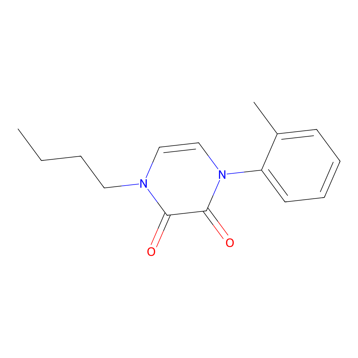 1-Butyl-4-(2-methylphenyl)-1,2,3,4-tetrahydropyrazine-2,3-dione molecular structure, CAS 3054568-59-8