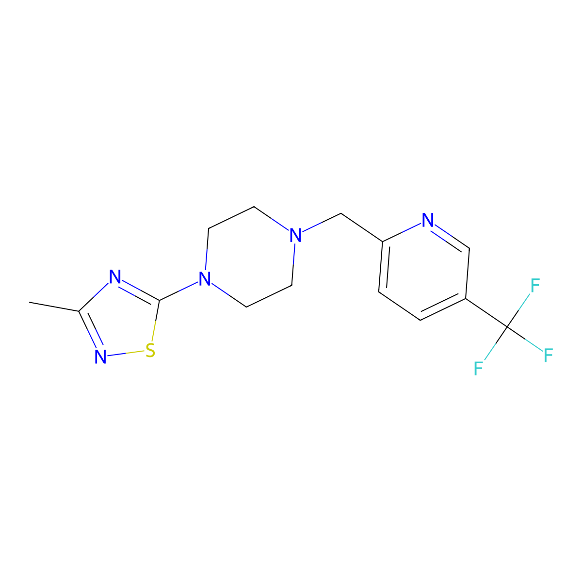1-(3-Methyl-1,2,4-thiadiazol-5-yl)-4-{[5-(trifluoromethyl)pyridin-2-yl]methyl}piperazine molecular structure, CAS 3054568-65-6