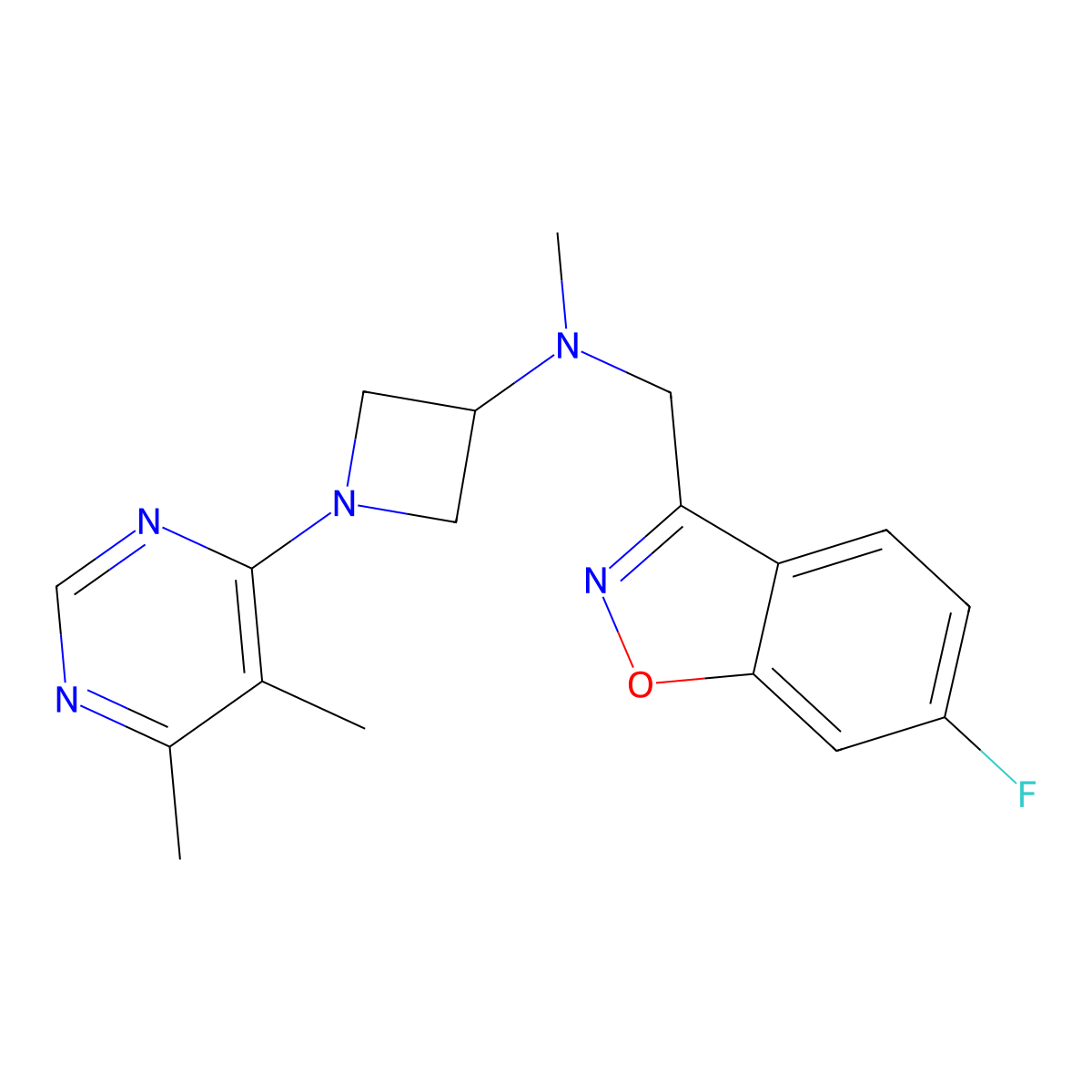1-(5,6-dimethylpyrimidin-4-yl)-N-[(6-fluoro-1,2-benzoxazol-3-yl)methyl]-N-methylazetidin-3-amine molecular structure, CAS 3054568-71-4