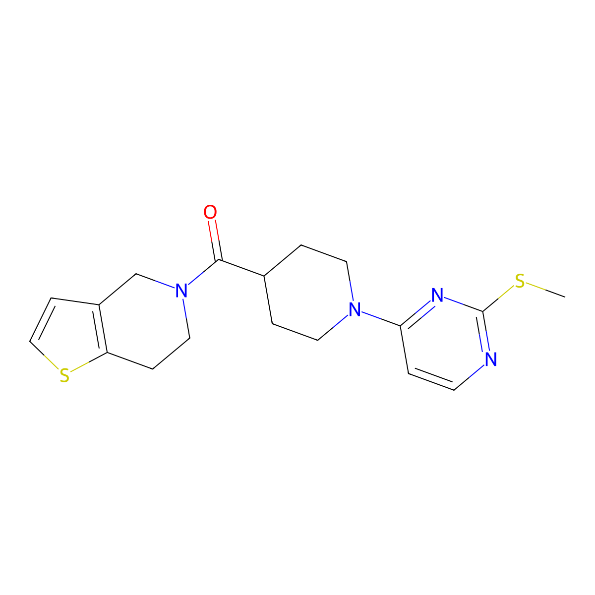 2-(methylsulfanyl)-4-(4-{4H,5H,6H,7H-thieno[3,2-c]pyridine-5-carbonyl}piperidin-1-yl)pyrimidine molecular structure, CAS 3054568-72-5
